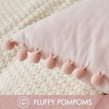 Woaboy Decorative Pillow Covers 20x20 Pink Throw Pillows Pack of 2 Cozy Soft Pom-poms Velvet Couch P...