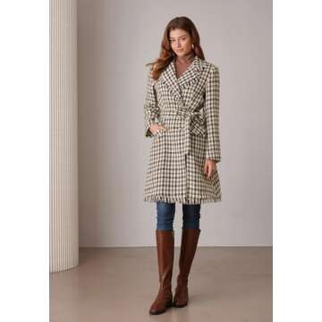 GRACE KARIN Women Elegant Notched Collar Double Breasted Trench Over Coat with Pockets Brown S