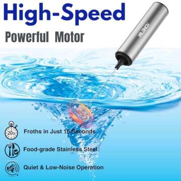 Rechargeable Milk Frother Battery Operated,2-Speed Portable Travel Frother,Electric Milk Foamer Coffee Frother for Latte, Cappuccino, Hot Chocolate Drink Mixer with Double Mini Whisks and USB Cable