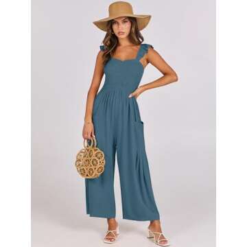 ANRABESS Women Summer Casual Dressy Sleeveless Smocked Wide Leg Linen Jumpsuits Rompers 2025 Trendy ...