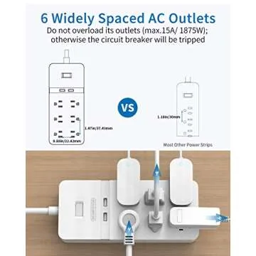 Surge Protector Power Strip with USB - NTONPOWER 5FT 6 Outlets