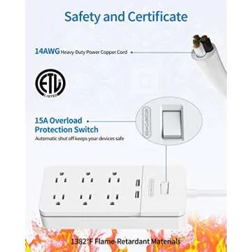 Surge Protector Power Strip with USB - NTONPOWER 5FT 6 Outlets