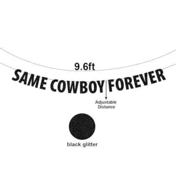 Same Cowboy Forever Banner, Black Glitter Nashville Engagement Bridal Shower Party Sign, Country Wes...