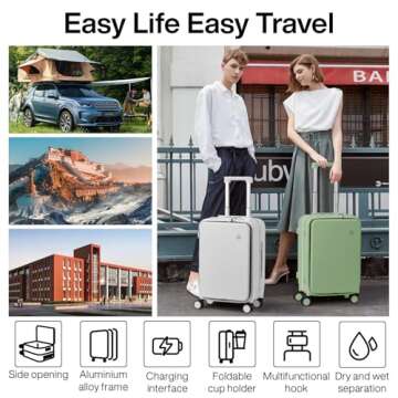 mixi Carry On Luggage with Cup Phone Holder and Charger Hard Shell Suitcases with Spinner Wheels, 20 Inch Avocado Green