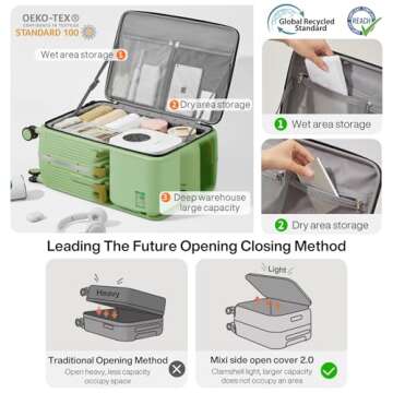 mixi Carry On Luggage with Cup Phone Holder and Charger Hard Shell Suitcases with Spinner Wheels, 20 Inch Avocado Green