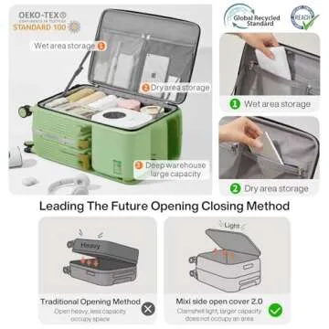 mixi Carry On Luggage with Cup Phone Holder and Charger Hard Shell Suitcases with Spinner Wheels, 20 Inch Avocado Green