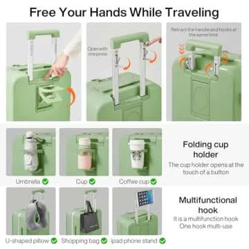 mixi Carry On Luggage with Cup Phone Holder and Charger Hard Shell Suitcases with Spinner Wheels, 20 Inch Avocado Green