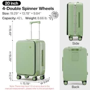 mixi Carry On Luggage with Cup Phone Holder and Charger Hard Shell Suitcases with Spinner Wheels, 20 Inch Avocado Green