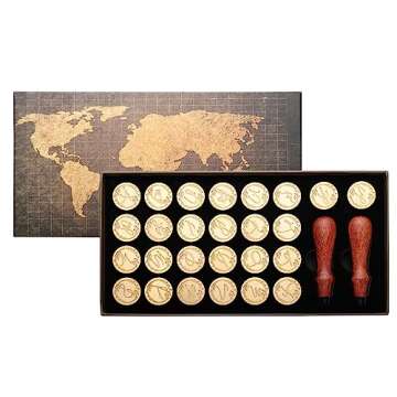 Yoption 26 Letters A-Z Initial Alphabet Wax Seal Stamp Kit, Vintage Handwritten Letter Sealing Wax Stamp with 2pcs Wooden Handles (A-Z)