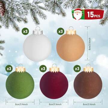 15PCS Velvet Ornaments (3.15 inch),Flocked Christmas Ornaments,Bulk Christmas Balls Ornaments,Shatte...