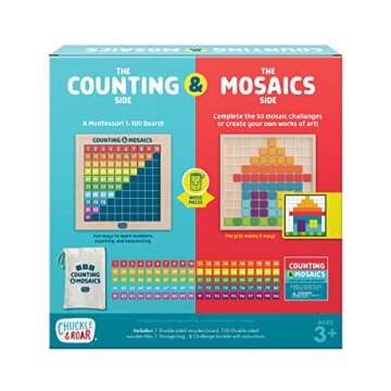 Chuckle & Roar - Counting & Mosaics - Montessori Theme - Concentration and Pattern Solving - Tactile Learning for preschoolers -Ages 3 and up