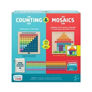 Chuckle & Roar - Counting & Mosaics - Montessori Theme - Concentration and Pattern Solving - Tactile Learning for preschoolers -Ages 3 and up