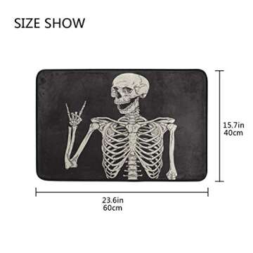 Baofu Skull Doormats Bathroom Floor Mat Rock and Roll Skeleton Lightweight Non-Slip Area Rugs Halloween Decorative Entrance Front Door Rug for Outdoor Garden Kitchen Bedroom 23.6" x15.7"