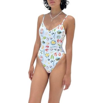 NUFIWI Women’s Y2K Graphic Print One Piece Swimsuit Tummy Control Bathing Suits High Cut Cutout Ba...