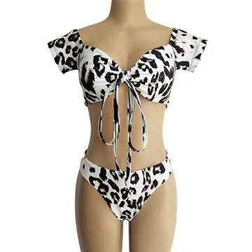 Stylish Off The Shoulder Leopard Print Bikini Set