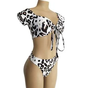 Stylish Off The Shoulder Leopard Print Bikini Set