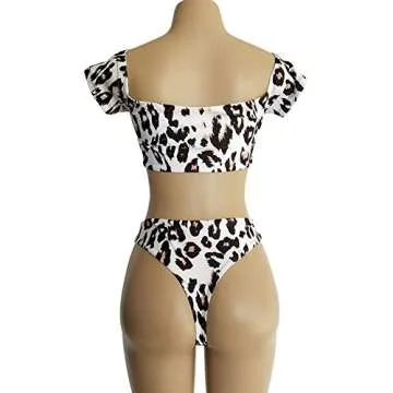 Stylish Off The Shoulder Leopard Print Bikini Set