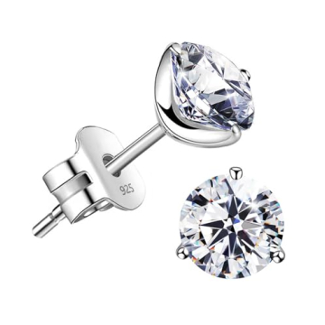 "STUNNING FLAME" 18K Gold Plated Silver Brilliant Cut Simulated Diamond Cubic Zirconia Stud Earrings(white-gold-plated-silver, 1.0)