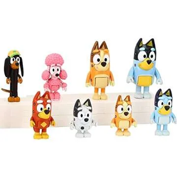 8 PCS Wolfs-Bluey Figures Toys Playset, Wolves-Bluey Action Figurines Family and Friends Set; Bingo, Bandit, Chilli, Coco, Snickers, Rusty and Muffin - Cake Toppers 2.5-3"