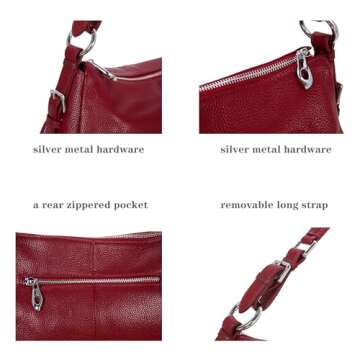 HESHE Leather Purses and Handbags Hobo Shoulder Bags Tote Bag Crossbody Purse Ladies Designer Satchel Bags (Wine)