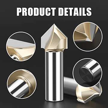 HUHAO 5PCS CNC Engraving Bits 90 Degree V Groove Router Bit 1/4 Shank 2 Flute Carbide V Bit Woodworking Engraving Tool Surfacing Router Bit for Composition Materials Plywoods Hardwoods (1/4in-12.7mm)