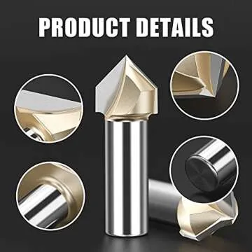 HUHAO 5PCS CNC Engraving Bits 90 Degree V Groove Router Bit 1/4 Shank 2 Flute Carbide V Bit Woodworking Engraving Tool Surfacing Router Bit for Composition Materials Plywoods Hardwoods (1/4in-12.7mm)