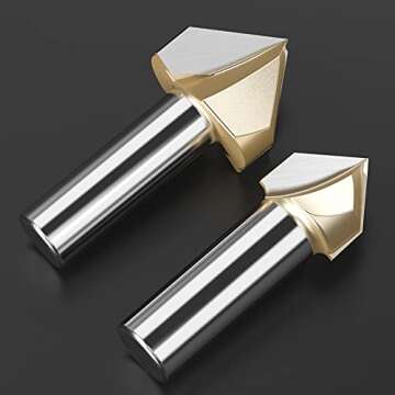 HUHAO 5PCS CNC Engraving Bits 90 Degree V Groove Router Bit 1/4 Shank 2 Flute Carbide V Bit Woodworking Engraving Tool Surfacing Router Bit for Composition Materials Plywoods Hardwoods (1/4in-12.7mm)