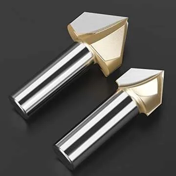 HUHAO 5PCS CNC Engraving Bits 90 Degree V Groove Router Bit 1/4 Shank 2 Flute Carbide V Bit Woodworking Engraving Tool Surfacing Router Bit for Composition Materials Plywoods Hardwoods (1/4in-12.7mm)