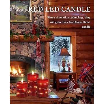 Fanzir Red Flameless Candles with String Lights Battery Operated LED Pillar Candles 4‘’ 5‘’ ...