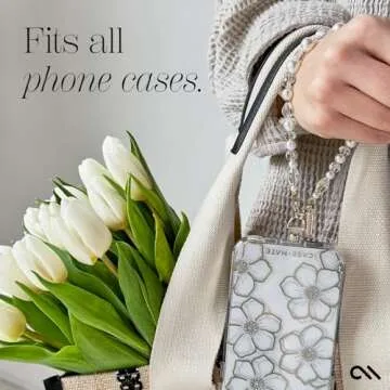 Case-Mate Phone Charm with Beaded Pearls and Crystals - Detachable Anti Theft Strap - Hands-Free iPhone Wrist Strap for Women - Phone Chain Wristlet for Galaxy, Pixel and More - Crystal Pearl