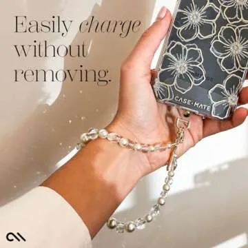 Case-Mate Phone Charm with Beaded Pearls and Crystals - Detachable Anti Theft Strap - Hands-Free iPhone Wrist Strap for Women - Phone Chain Wristlet for Galaxy, Pixel and More - Crystal Pearl