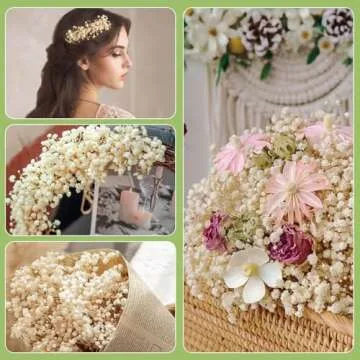 2000+ Dried Babys Breath Flowers Bulk - 17" Ivory White Dried Flower Bouquet, Real Natural Gypsophila Branches for Vase Filler, Wedding, Table Centerpiece, Home Decor, DIY Wreath Floral, Crafts