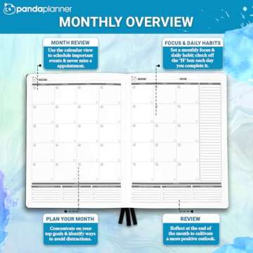 Panda Planner Pro 2025 Undated Daily Planner with Hourly Schedule 8.5"x11" - To Do List Notepad, Daily Journal, Goal Planner, Habit Tracker, Gratitude Journal - Home/Office Supplies - Cyan