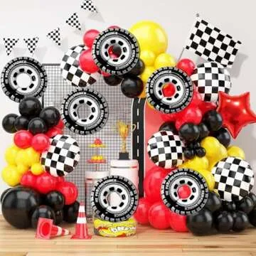 30 Inch Wheel Balloons, Race Car Tire Balloons, Racing Cars Wheels Theme Birthday Party Decorations Supplies for Men and Boys 6Pcs