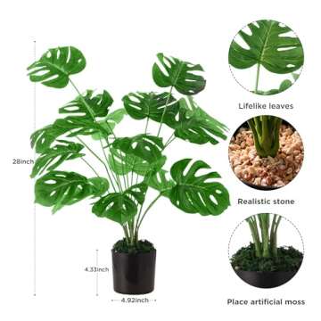 Jelofly 28 Inch Fake Plants Large Monstera Plant Tropical Palm Tree Artificial Floor Plant Faux Plan...