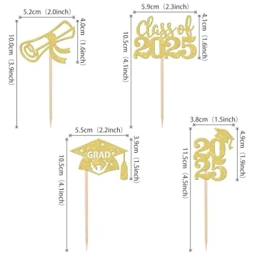 2025 Graduation Theme Cupcake Toppers - 24 PCS Glitter Picks