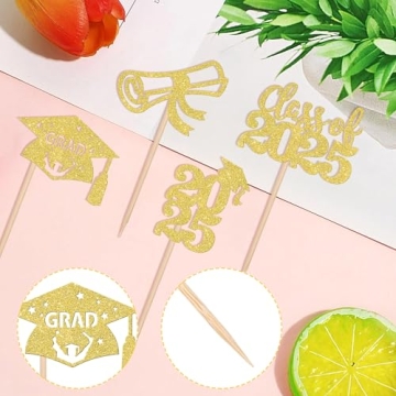 2025 Graduation Theme Cupcake Toppers - 24 PCS Glitter Picks