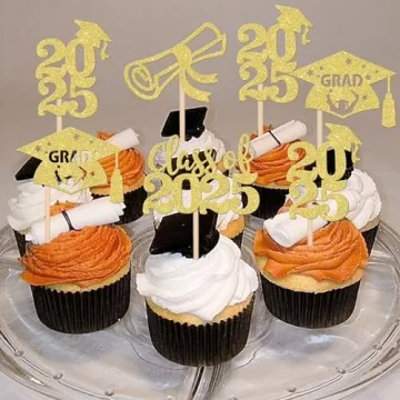2025 Graduation Theme Cupcake Toppers - 24 PCS Glitter Picks