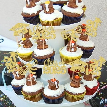 2025 Graduation Theme Cupcake Toppers - 24 PCS Glitter Picks