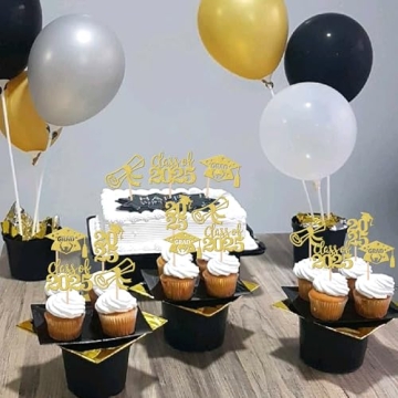 2025 Graduation Theme Cupcake Toppers - 24 PCS Glitter Picks