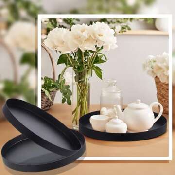 DoubleFill 11.8" Black Round Metal Serving Tray Set
