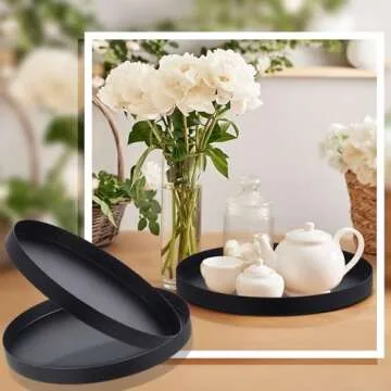 DoubleFill 11.8" Black Round Metal Serving Tray Set