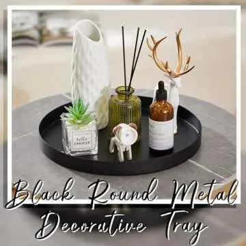 DoubleFill 11.8" Black Round Metal Serving Tray Set