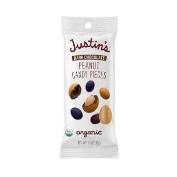 Justin's Dark Chocolate Peanut Candy Pieces 12pk of 1.5oz bags Organic, Gluten Free, Non-GMO, Respon...