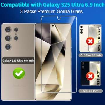 3 Pack Screen Protector for Samsung Galaxy S25 Ultra 6.9 Inch, 9H Tempered Glass, Ultrasonic Fingerp...