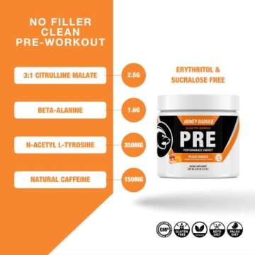 Honey Badger Pre Workout Powder - Vegan Keto Supplement for Peak Performance