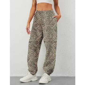 Eutten Women's Baggy Leopard Print Sweatpants High Waisted Fleece Joggers Pants Fitted Sweat Pants with Pockets