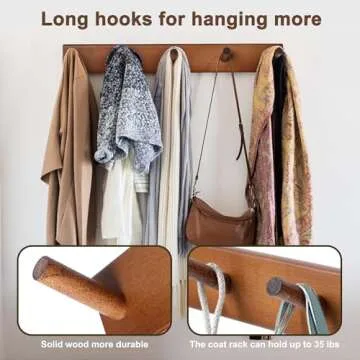 Evory Coat Rack Wall Mount - Durable Wooden Hooks