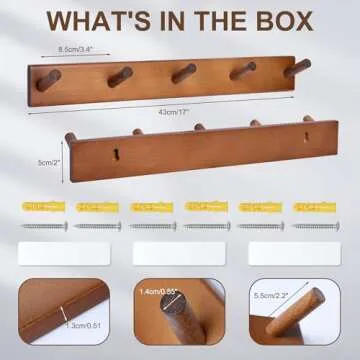Evory Coat Rack Wall Mount - Durable Wooden Hooks