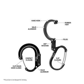 GEAR AID HEROCLIP Carabiner Clip and Hook (Small) For Purse, Stroller, and Backpack, Stealth Black